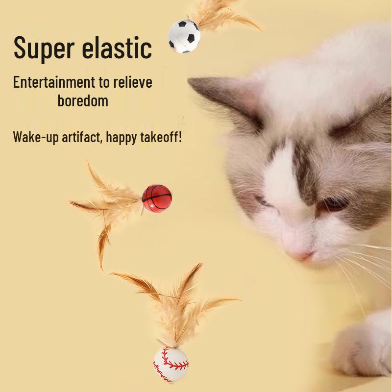 Interactive Elastic Feather Ball: Stress-Relief Cat Toy