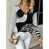 Fashion Women's V-Neck Long Sleeve 3D Animal Color Printing Casual Long Sleeve V-Neck T-Shirt