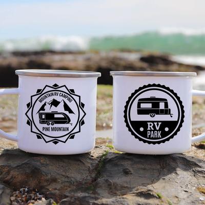 RV Park Tasse Emaille Strand Lagerfeuer Geschenk Hawaii Dekor Emaille Tasse Strand Kalifornien Getränk Saft Wasser Kakao Milch Kaffeetasse