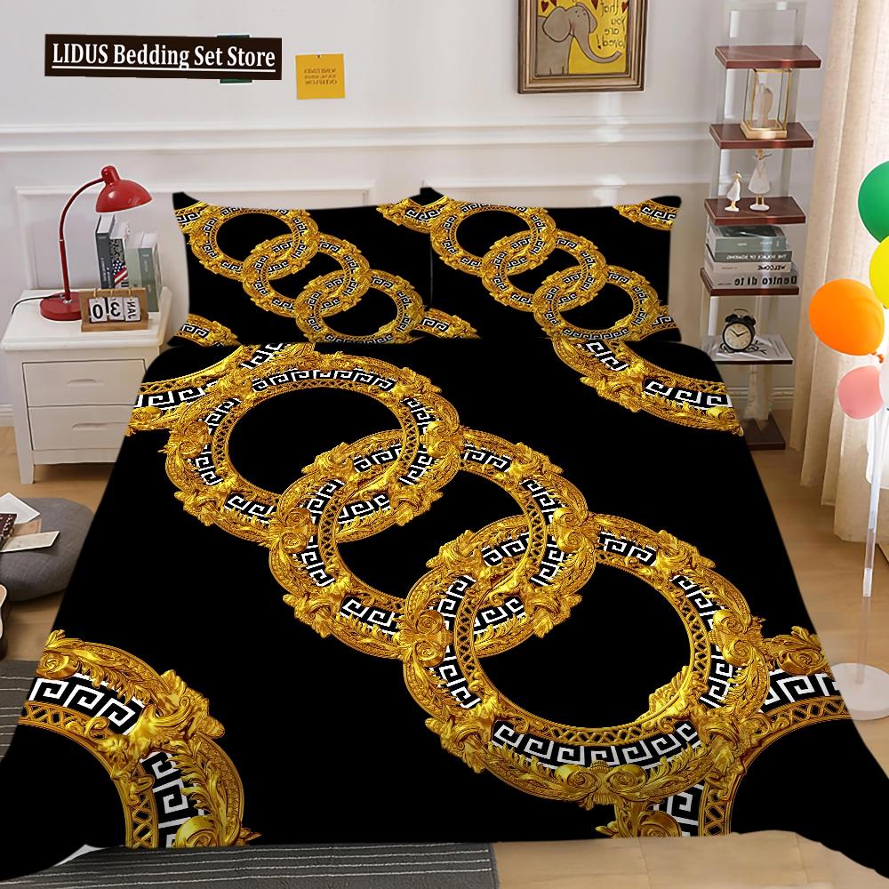 Dark Gold Duvet Cover Set Dull Gold Patterns 3D Luxury Printing Comforter Cover King Queen For Teens Adult Polyester Bedding Set