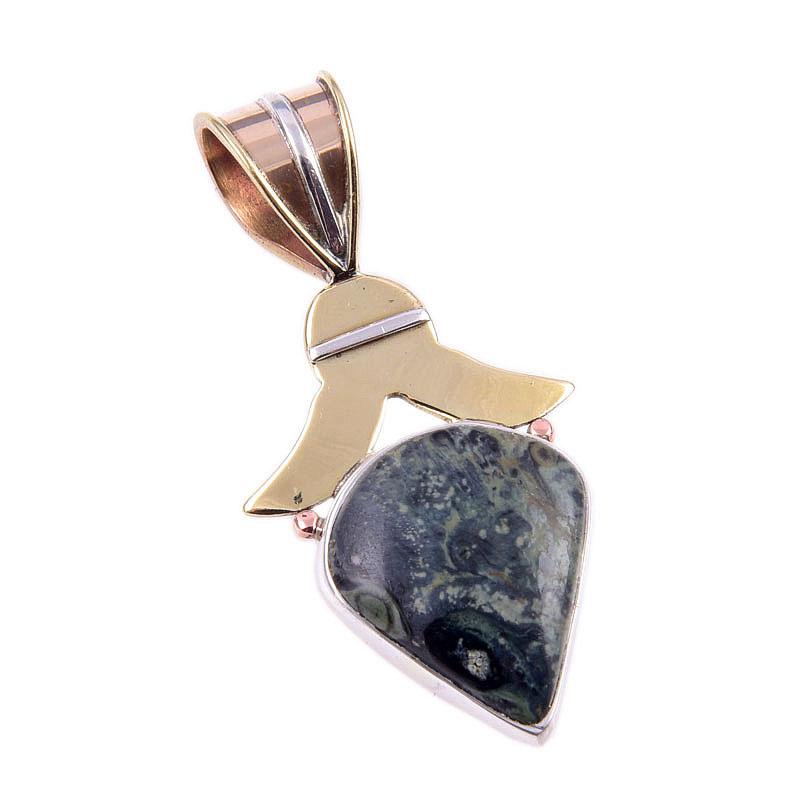 Pietră prețioasă Pietersit Verde Natural Argint Masiv 925 Pandantiv Bicolor 1,75" o5W32