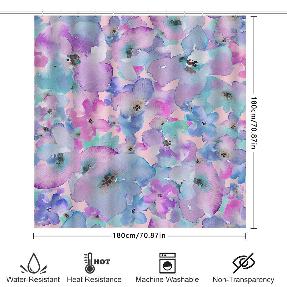 Purple Watercolor Shower Curtain With Pink Flowers: Decorative Waterproof Bath Fabric For Bathroom Accessories Pink Purple Blue