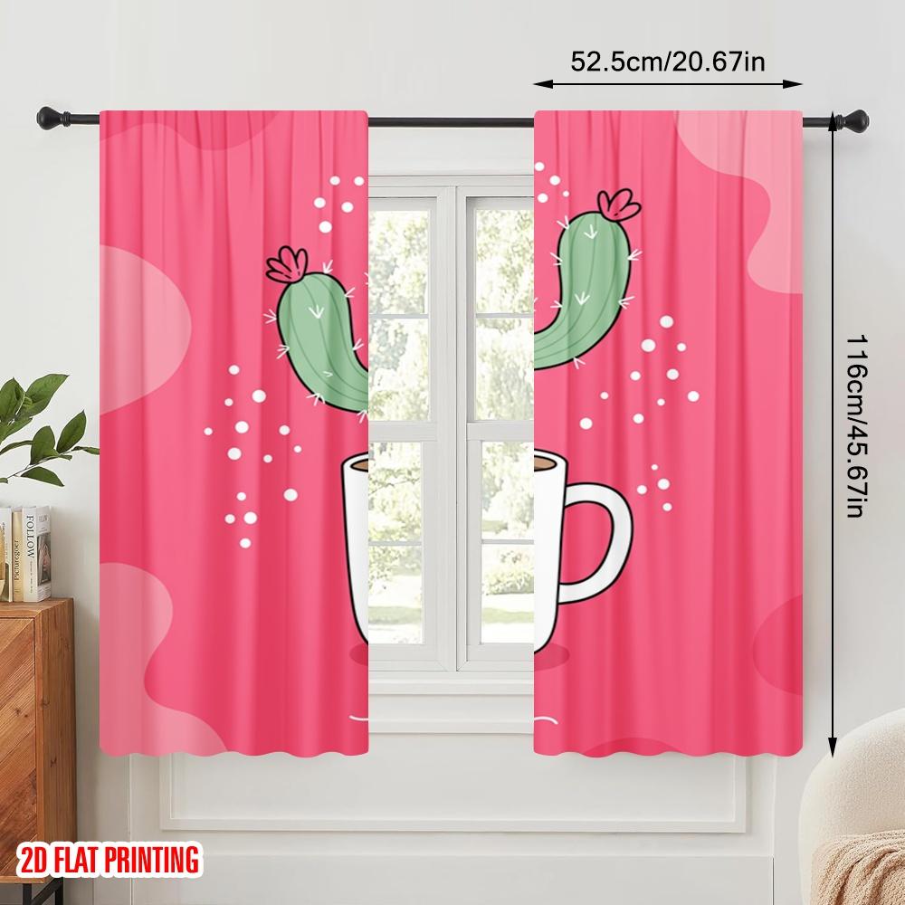 2 Stück 2D Flachdruck Vorhänge Niedlicher Kaktus Liebe Natur Stoff Ohne Strom Festliche Wanddeko Für Innenfeiern