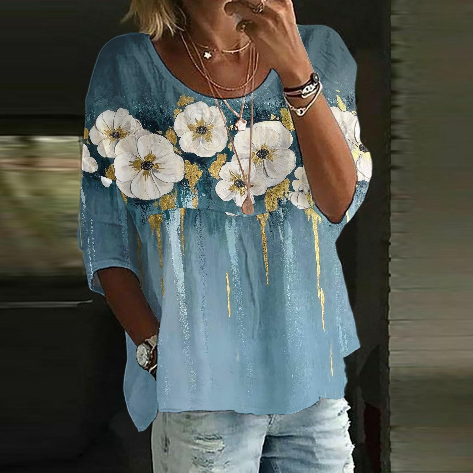 

Льняные рубашки для женщин с рукавом 3/4 на пуговицах с круглым вырезом летние топы нарядные повседневные милые рубашки XL