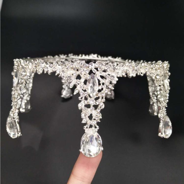 Barokowa korona ślubna tiara retro pełna okrągła korona srebrna korona z kryształkami akcesoria ślubne włosy