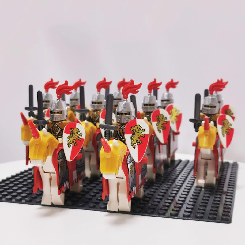 Middeleeuws Militair Kasteel Soldaat Rode Draken Ridders Koning Leo's Kasteel Paarden Figuren Bouwstenen Blokken Speelgoed voor Kinderen 10 stuks/Partij
