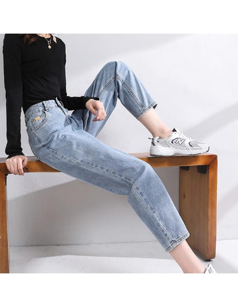 SpringSwalloow Slim Tapered Denim Cropped Straight Boyfriend Perfect for Fall Size Women's High-Waisted, High-Rise Jeans, Stylish, Ankle-Length,