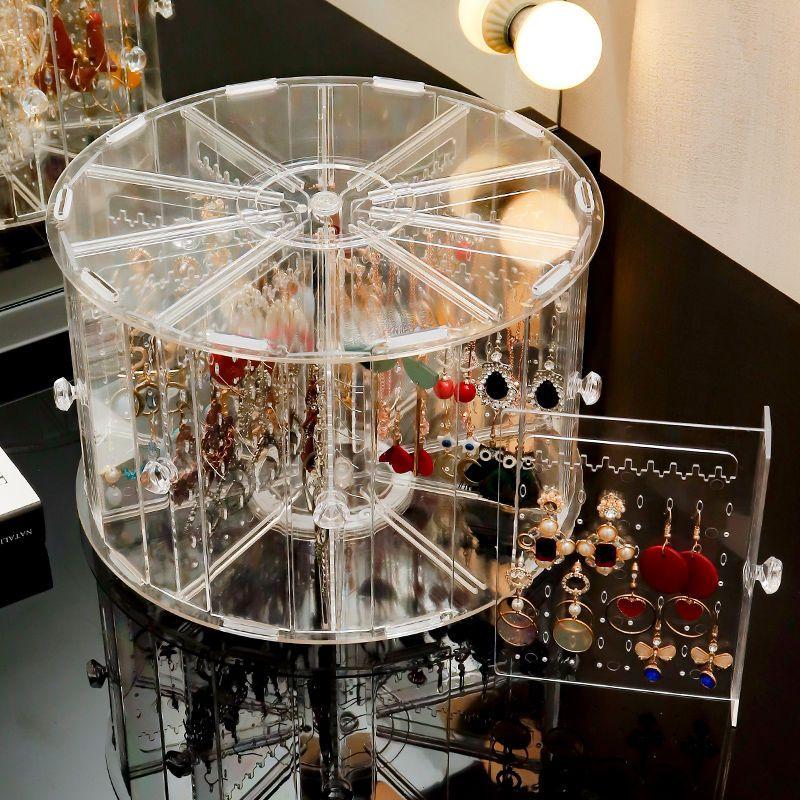 Runde Schmuckschatulle drehbarer Organizer Kunststoff-Schmuckkästchen Aufbewahrung Damen Ring Halskette Armband Ohrringe Transparenter Schmuck-Displayständer Geschenk