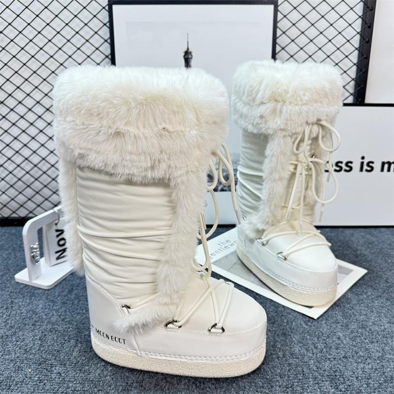 Thick-soled inner heightening large snow boots women's winter piled thickened fluffy shoes high non-slip warm moon boots