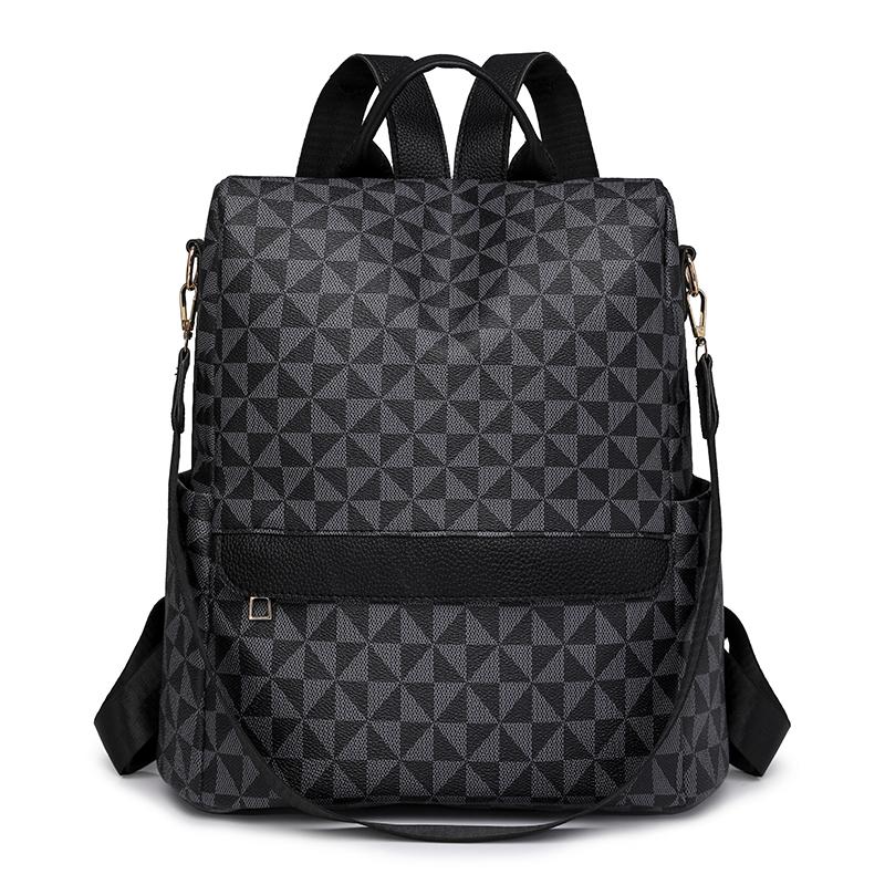 

Рюкзак с принтом, мягкая кожаная многофункциональная дорожная сумка для женщин, рюкзак большой емкости чёрный