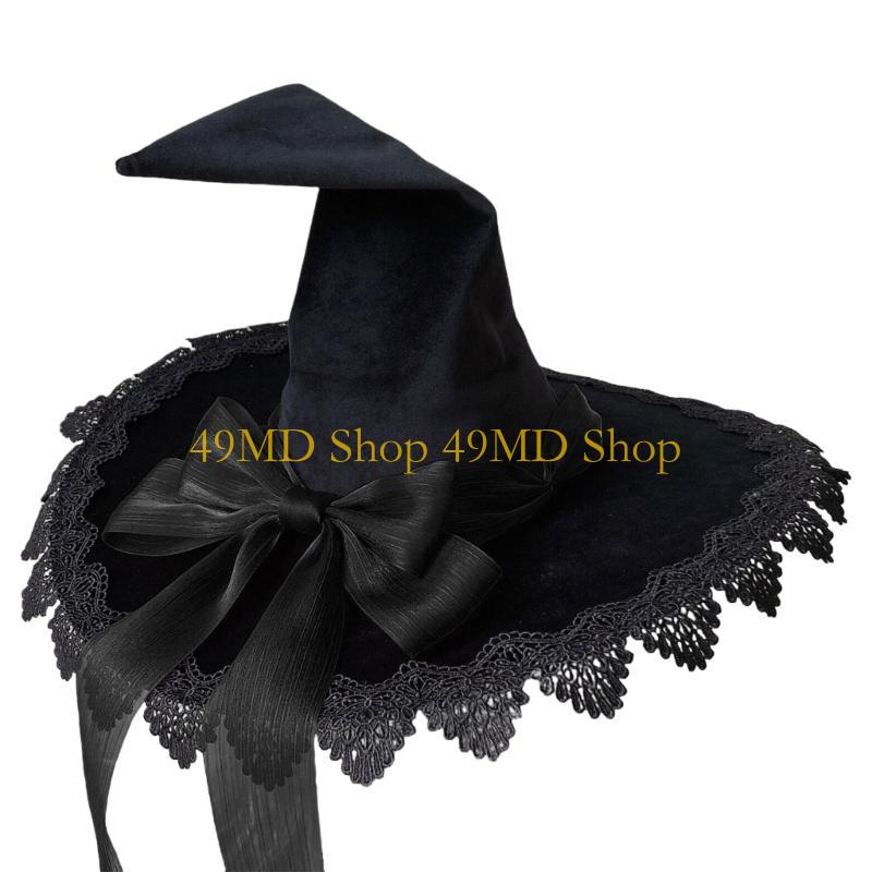 49MD Witch Pointed Hat Halloween Hat Bandage Butterfly Wizard Hat Comfortable Wear