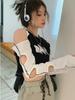 2024 Crop Top Langarm T-shirt Frauen Y2k Off Schulter Aushöhlen Grunge T-shirts Fee Koreanische Sexy Harajuku T-shirt