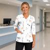Bata Médica de Mujer con Escote en V, Mangas Tres Cuartos, Aberturas Laterales y Bolsillo Frontal, Estampado Floral, Ajuste Cómodo, Uniforme de Enfermera