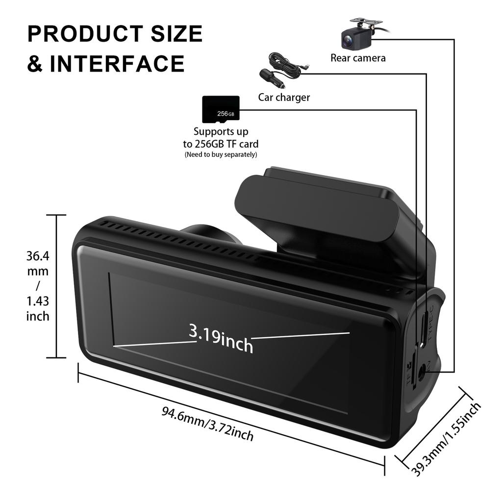 4K New Dash Cam, Dual Lens, WiFi, Car DVR, Front and Rear Recording, 4K+2.5K, Parking Monitor, G-Sensor, Loop Recording