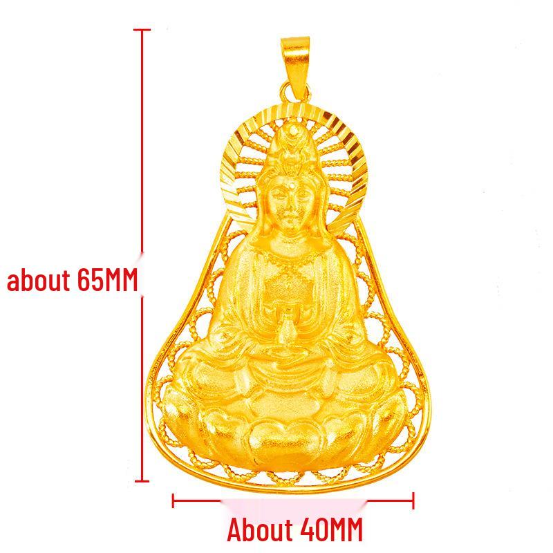 Women's Gold Guanyin Pendant: Ethnic Style Good Luck Bodhisattva Amulet.