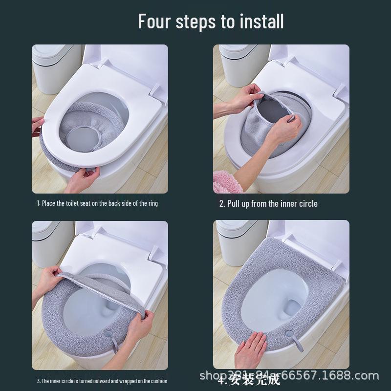 

Толстый вязаный моющийся универсальный зимний чехол-подушка для сиденья унитаза Gray