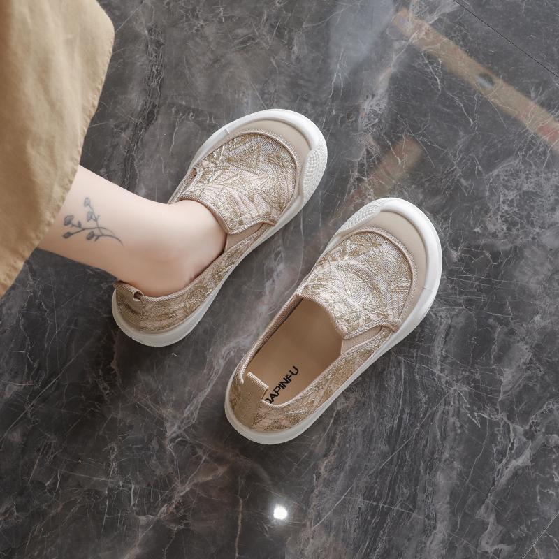 Women's Thick Bottom Fisherman Shoes Spring Summer New Style Breathable Lace Net Surface Slip-On Casual Trendy Sneakers