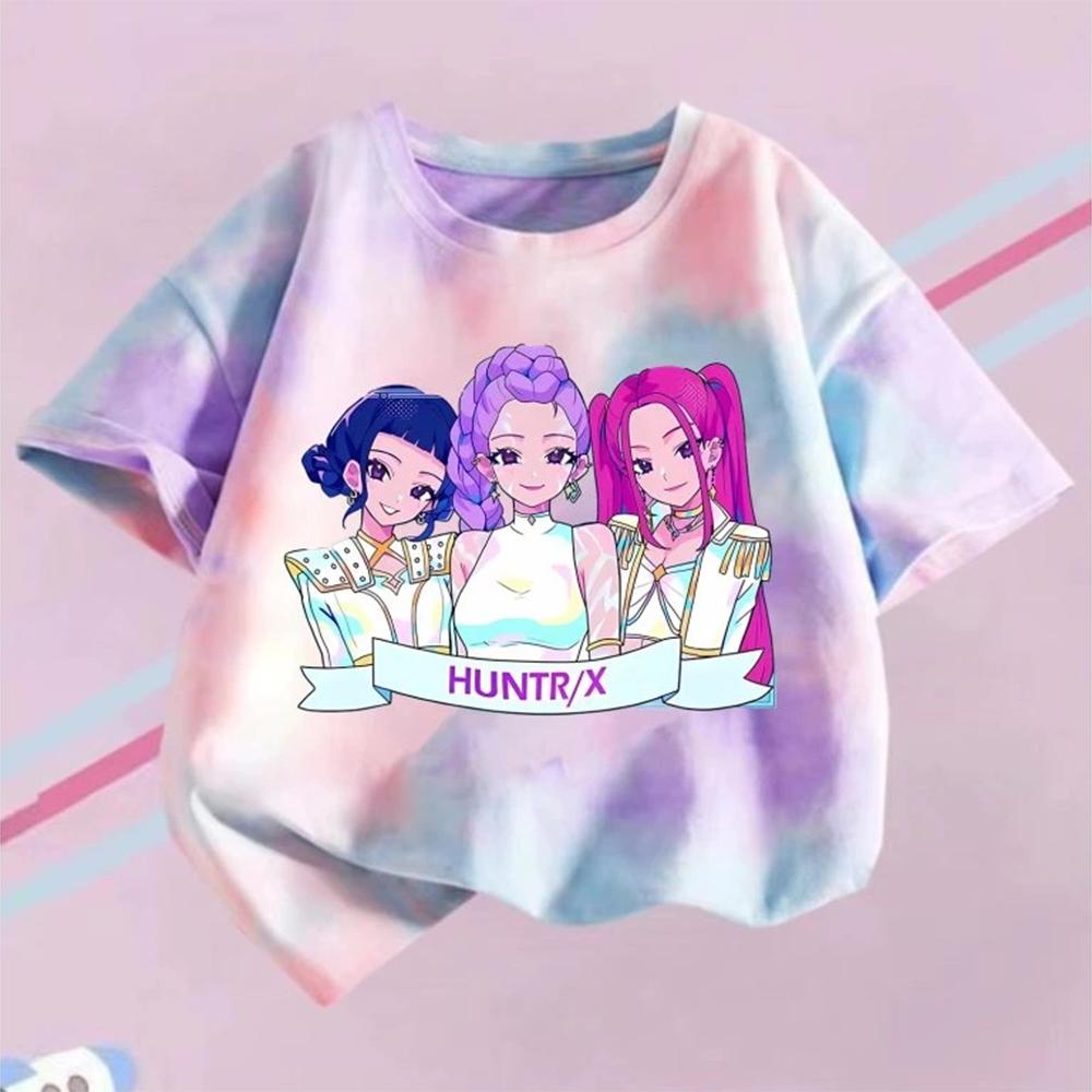 T-shirt Girls Children Tie-dye Fashion Top Girls Cartoon Print Casual Comfortable Clothing Short Sleeve T-shirt