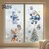 Double Sided Window Decorations 4Pcs Christmas Static Clings, Blue Santa Snowman Reindeer Penguin Party Ornaments Stickers, Reusable Xmas Holiday