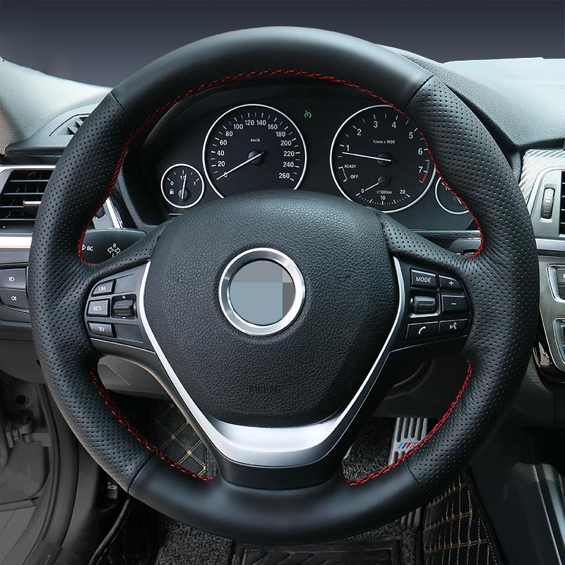 For BMW F20 F21 F22 F23 F30 F31 F34 F32 F33 F36 Hand-Stitched Black  Leather Car Steering Wheel Cover