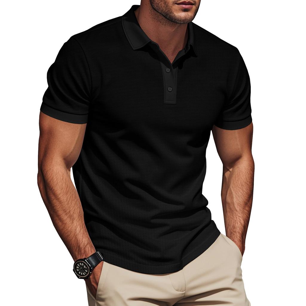 Summer New Men's Polo Shirt Solid Color Lapel Color Matching Short-sleeved Men's Polo Shirt In Stock