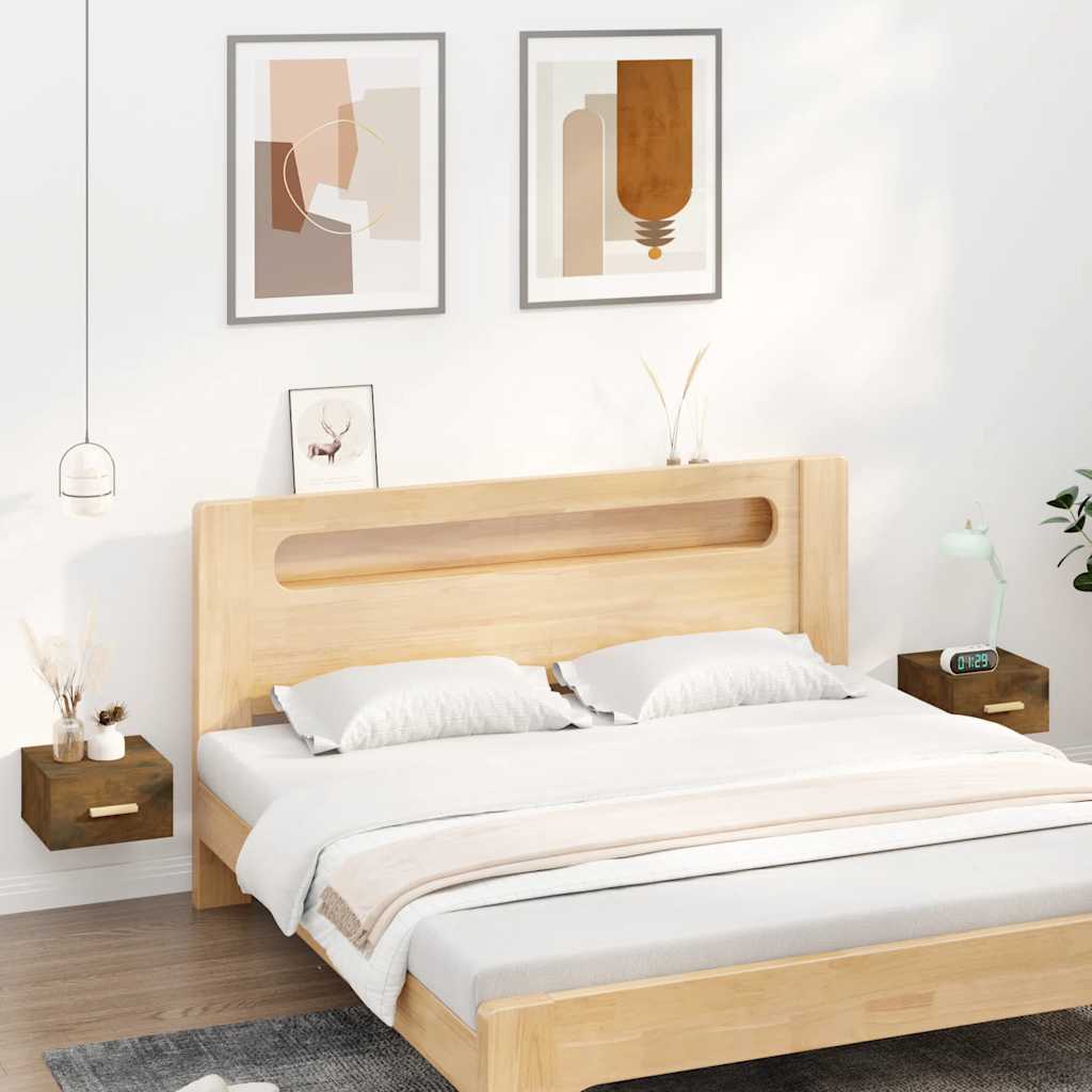Wall Mounted Nightstands Set of 2 Smoked Oak 35 x 35 x 20 cm
