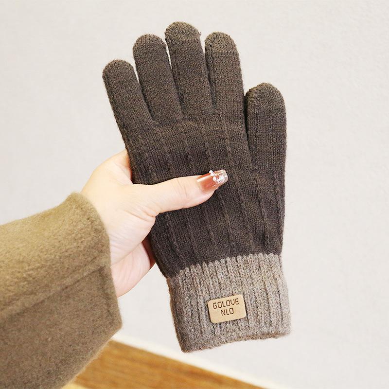 Winter new gloves adult autumn and winter thickened warm plush wool cycling knitted gloves
