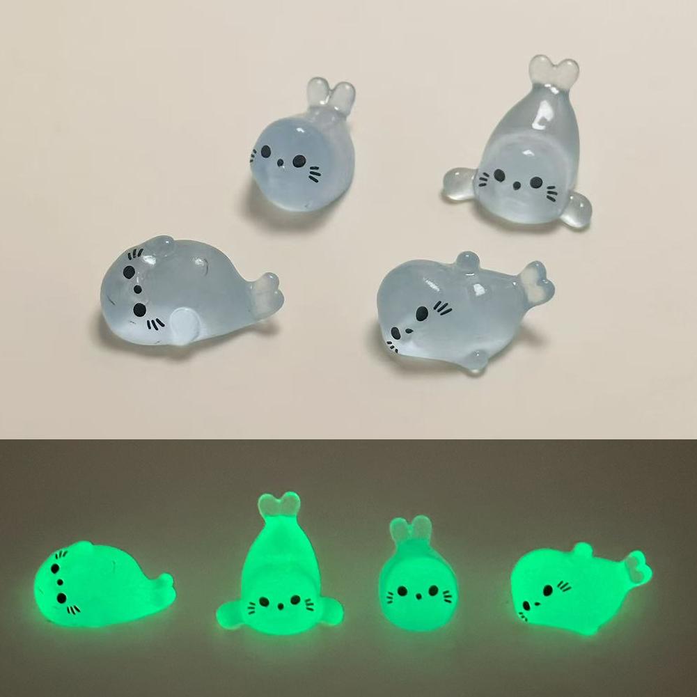 Figurines Mini Phoques Lumineuses 1/5pcs Résine Phosphorescente Animaux Marins Miniature Pour Artisanat DIY Accessoires de Décoration de Jardin