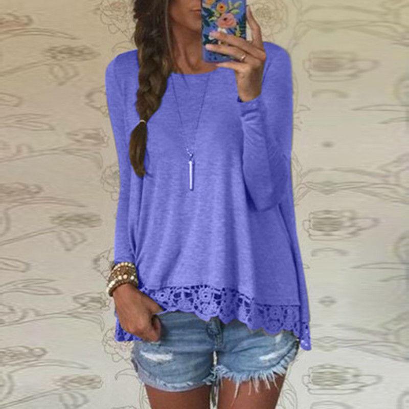 Chic Femme Blouse Manches Longues Dentelle Sweat Lche T-shirt Perfect For Casual Occasions