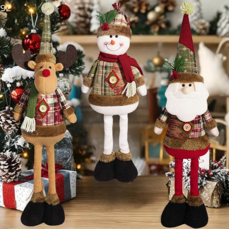 Retractable Christmas Decorative Dolls Set Reindeer Snowman Santa Claus Standing Ornaments Merry Christmas Home Party Decor