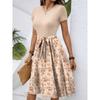 Women's Fashionable Retro Patterned Printing Color Blocked Belt Casual Dress