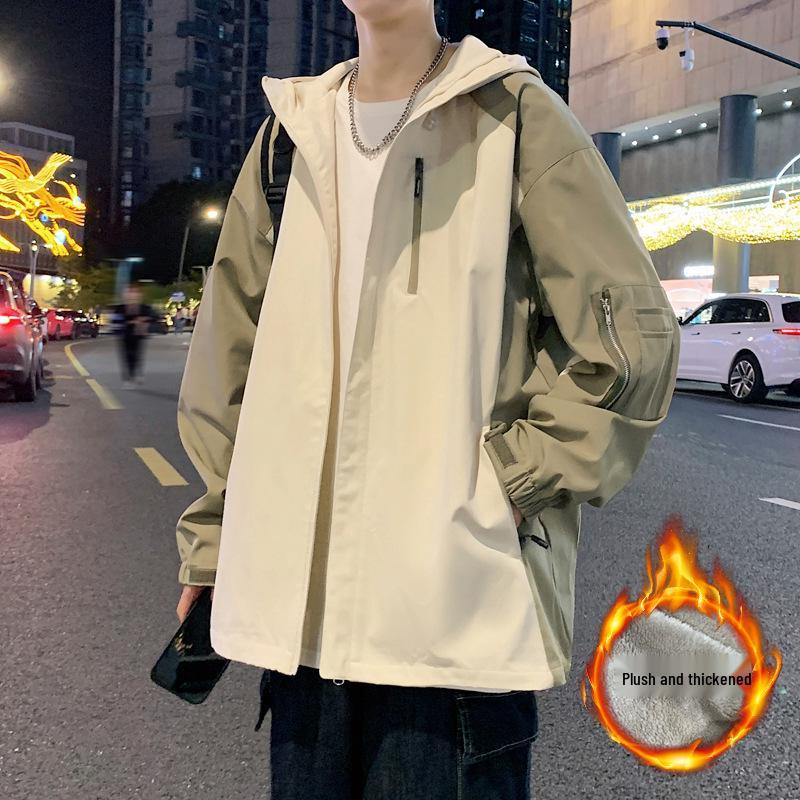 Men's Hooded Jacket: Autumn/Winter 2025, Plus Velvet, Trendy American Style, Outdoor Mountaineering, Casual Workwear.