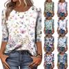 Damen Casual Oberteil mit Rundhalsausschnitt und 3/4 Ärmeln mit Blumenprint, Leichter Pullover, Locker geschnittene Bluse für den Alltag