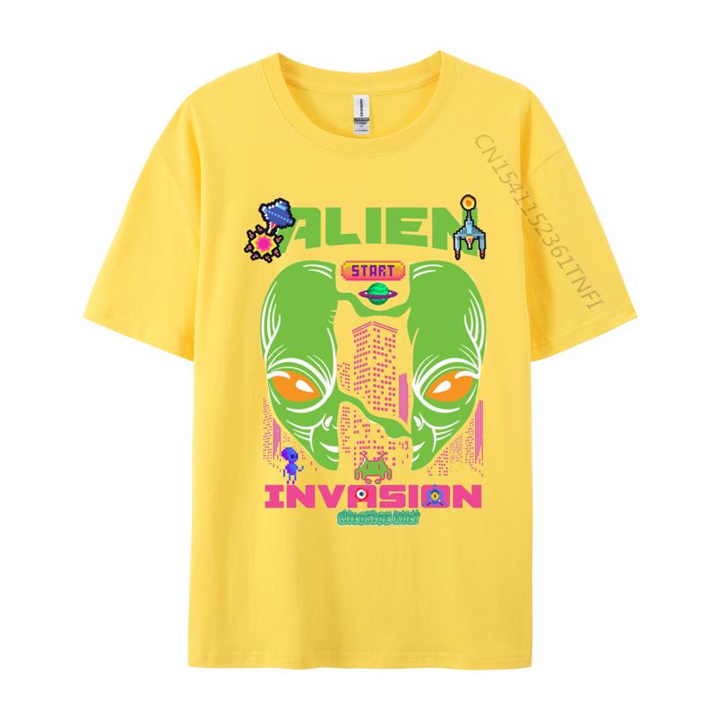 Brand Men T Shirt Printed Customized Top Tshirts Alien invasion retro T Shirts Round Collar Free Shipping
