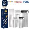 Stainless Steel Tableware Portuguese Knife and Fork 30-piece Set, Western Food Golden Steak Knife and Fork Spoon Gift Box Set
