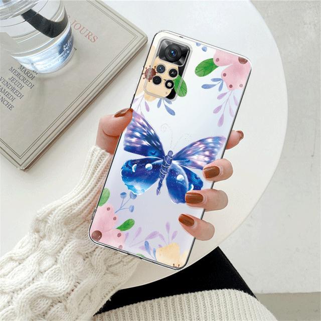 Flower Butterfly Clear Phone Case For Xiaomi Redmi Note 12 7 8 9 8t 11t 8 10 Pro 9s 10s 11 11s For Mi 9a 9 9c 9t 10 10c K40