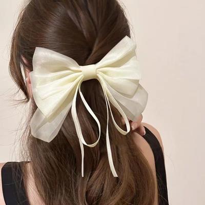 Mermaid Ji Pearlescent Satin Bow Hair Clip Women Summer Sweet Ribbon Spring Clip Fairy Hair Accessories
