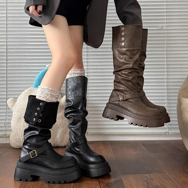 Women's thick bottom heightening thin fall and winter lightweight commuting hiking non-slip shock-absorbing fashion versatile casual high boots
