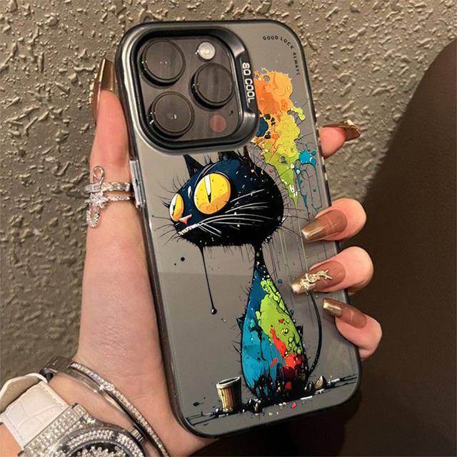 Cartoon Panda Cat Matte Hard Phone For 16 iPhone 11 12 13 14 15 Pro Max Plating Case Cover Funda