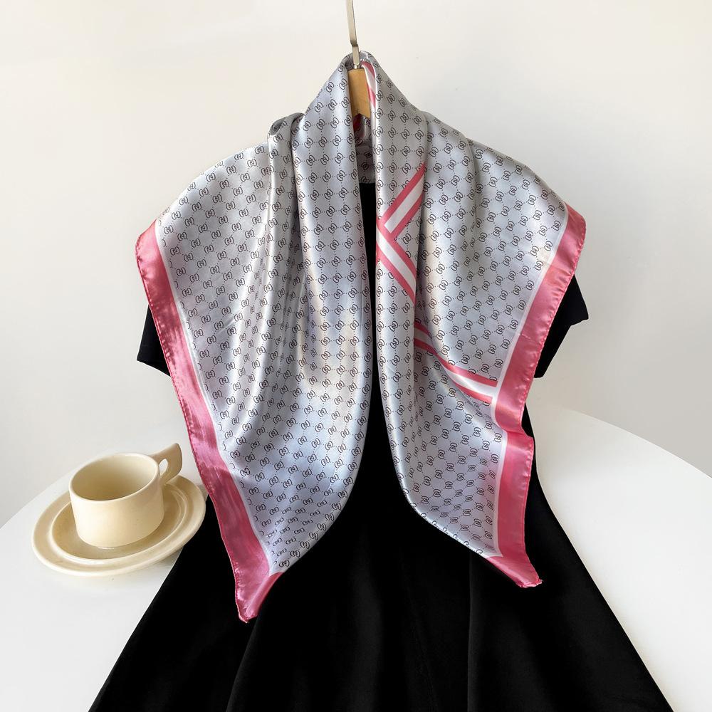 Eșarfă Nouă de Mătase 90cm Eșarfă Damă Tip Wrap Eșarfă cu Imprimeu Litere Eșarfă Satinată Mare Pătrată Șal