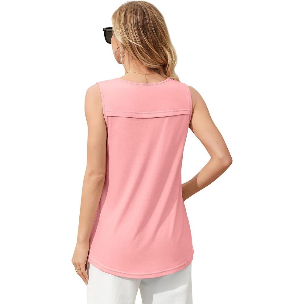 CHARMLEAKS Tank Top Built In Bras for Women Summer Pleated Square Neck Tops Flowy Sleeveless Shirts