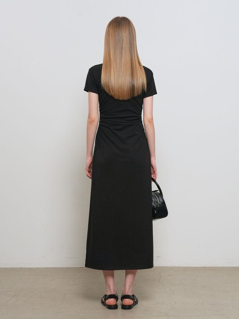General Idea Fitted Shirred Long Dress [Black] / Gf1Lop506