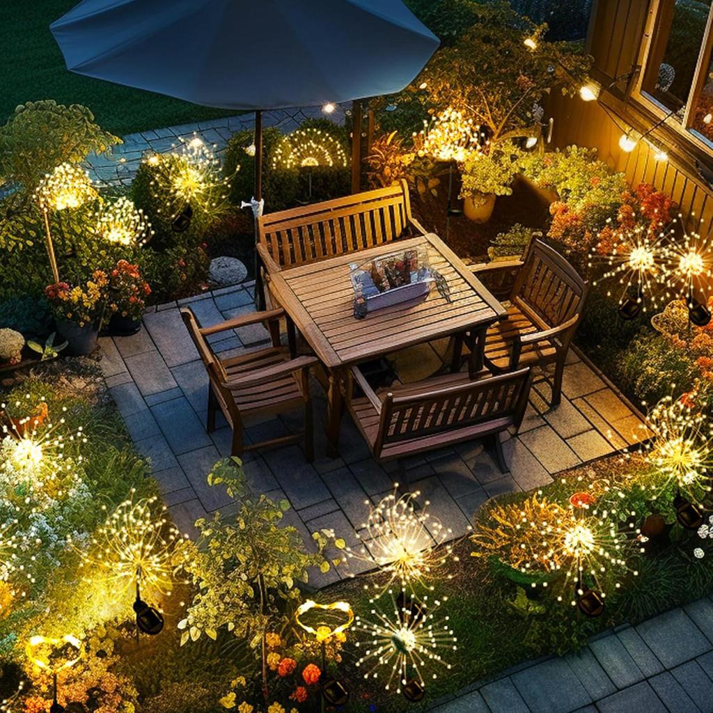 Solar Firework Dandelion Lights: Multi-Color, Eight Modes, Remote Controlled for Courtyard Landscapes