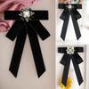 Black Fabric Bow Brooches For Women College Style Collar Flower Lapel Pins Crystal Necktie Fashion Jewelry Gifts