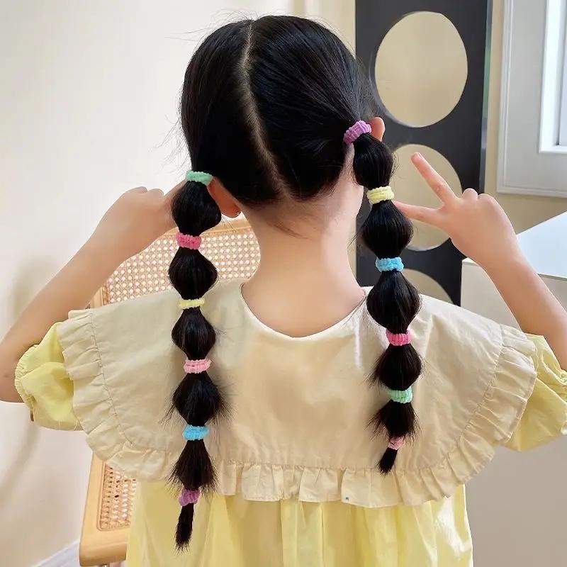 Süße Haargummis Gummibänder 100 Stück Bonbonfarben Kinder Uni Elastische Haarbänder Baby Mädchen Scrunchie Gummibänder