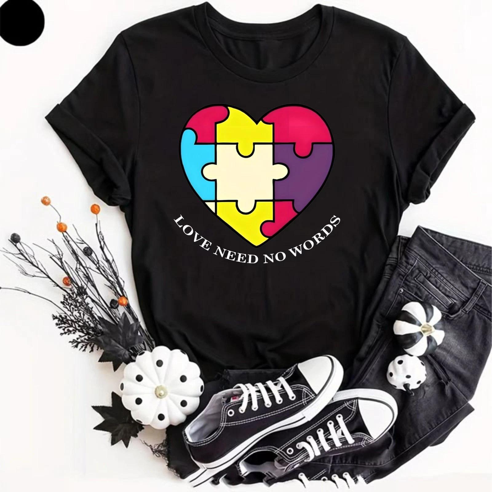 Autism Awareness Quote Puzzle Heart Rainbow Colours Keep ASD T- Shirt Tee Top 3XL