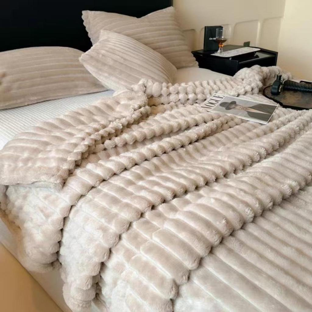 Cozy Winter Flannel Rabbit Fur Fleece Blanket - Thick, Warm Sofa Throw for Office Naps