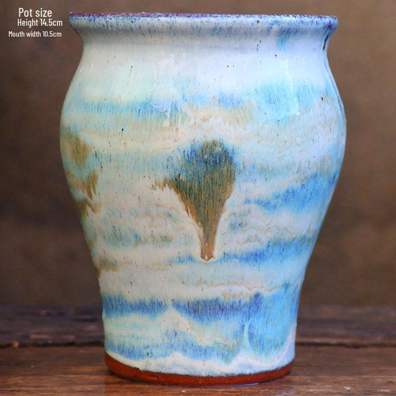 Handmade Retro Zisha Ceramic Pot for Succulents, Orchid, and Asparagus - Breathable Small Flower Pot