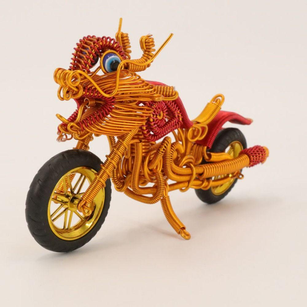 Statue Woven Motorcycle Sculpture Aluminum Wire Dragon Motorcycle DIY Toys Desktop Decorative