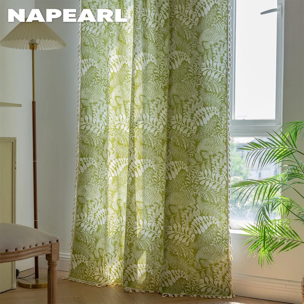 1PC NAPEARL Bohemian Retro Countryside Green Plant Pattern Półcieniące zasłony do małych okien balkonowych Home Decor